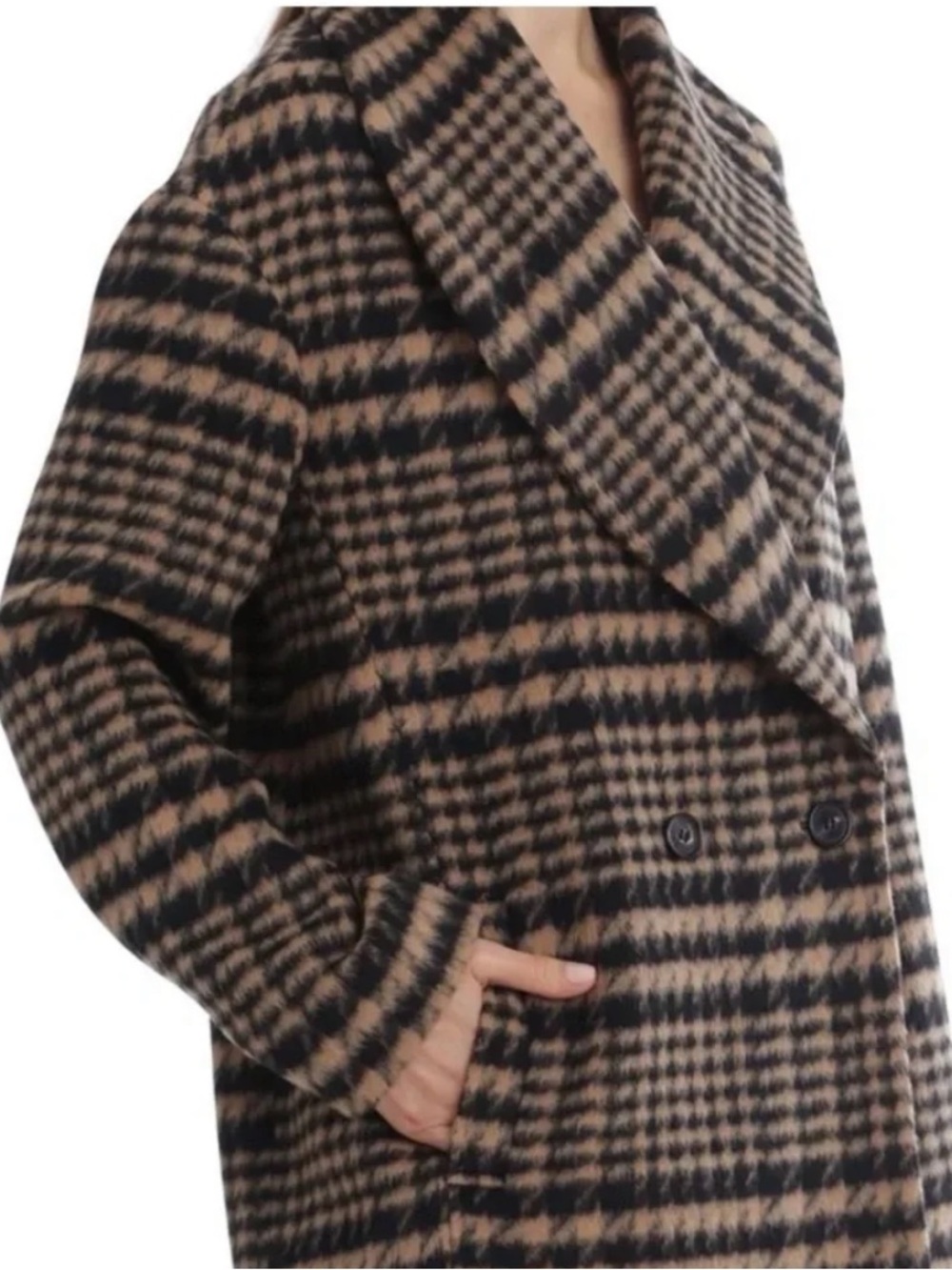 Avec Les Filles Tan & Black Plaid Double-Breasted Pea Coat